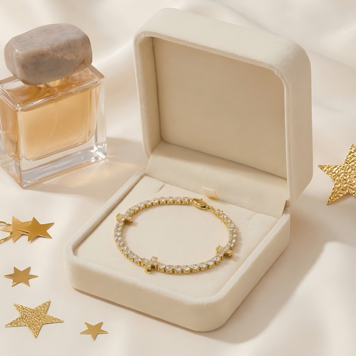Gold-Plated Crystal Cross Bracelet