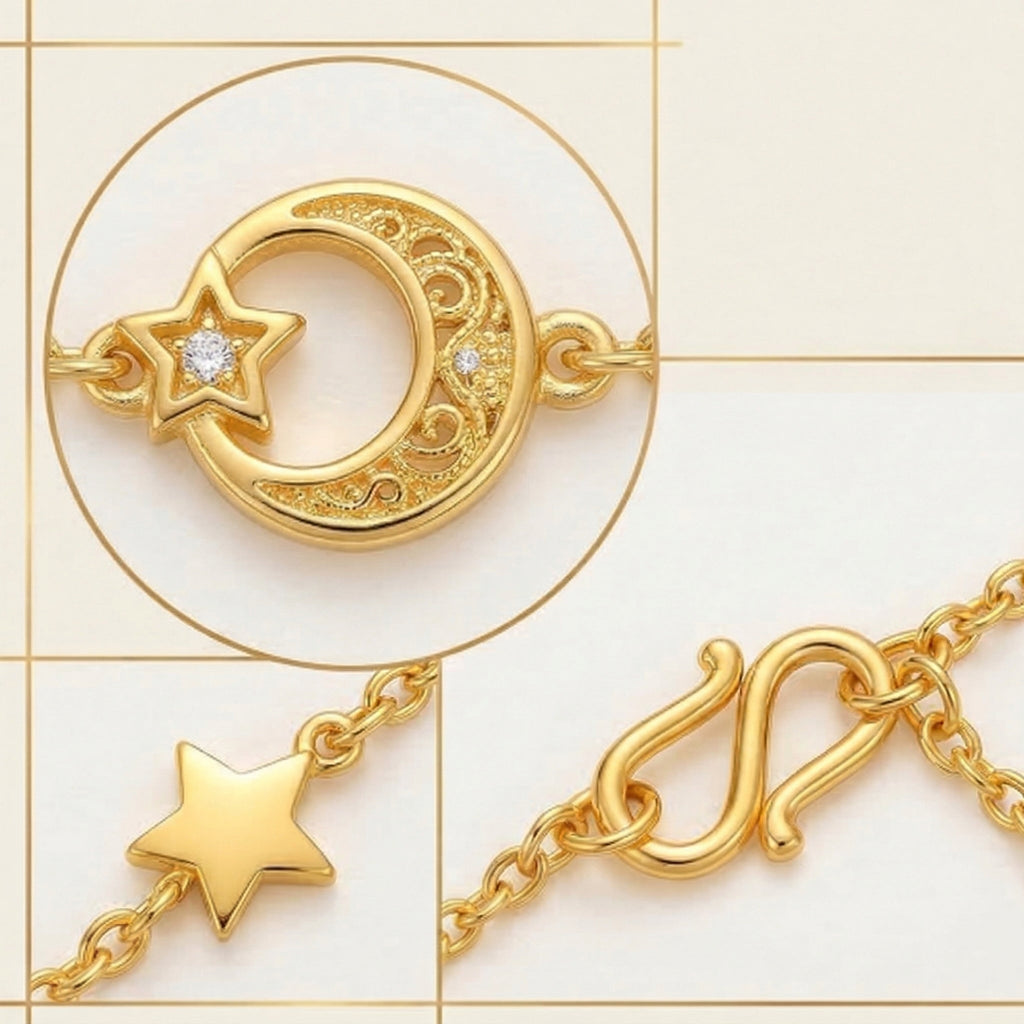 Gold-Plated Star and Moon Bracelet