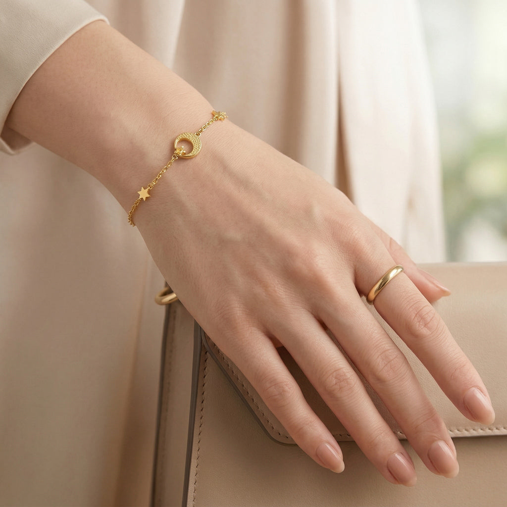 Gold-Plated Star and Moon Bracelet