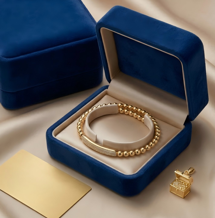 Gold-Plated Beaded Bangle with Crystal Bar