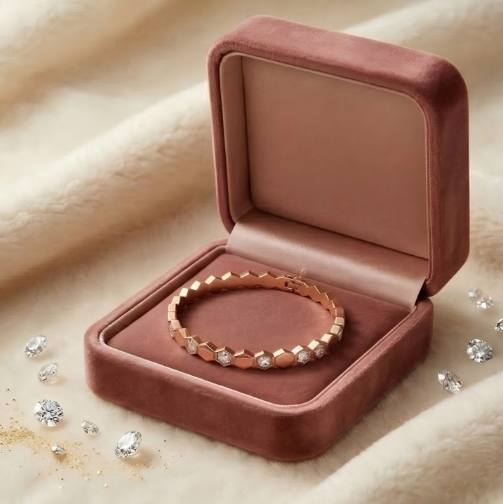 Rose Gold Hexagon Crystal Bangle