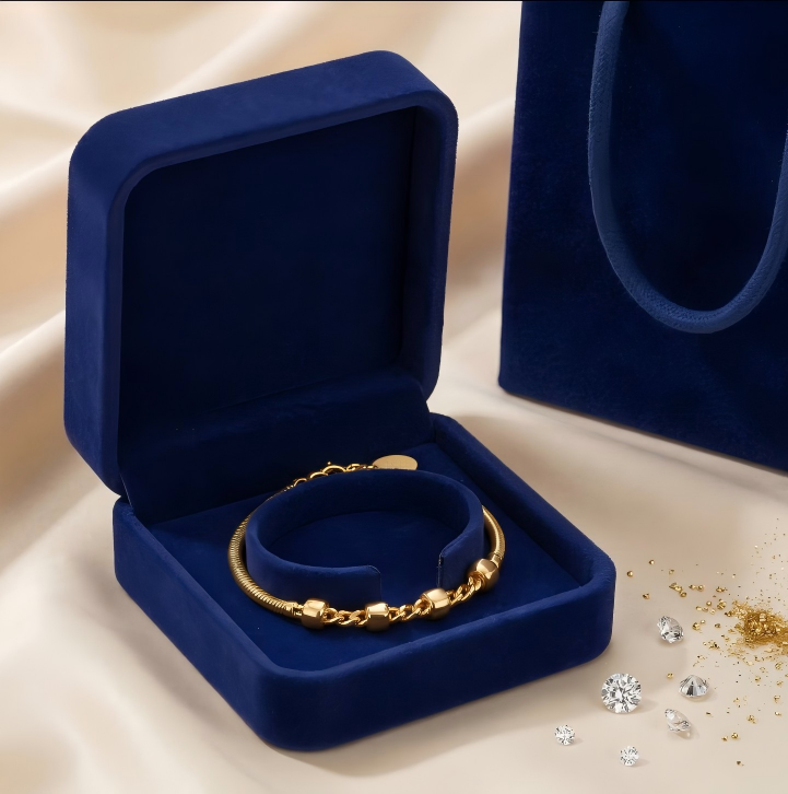 Gold-Plated Twisted Link and Beaded Chain Bracelet