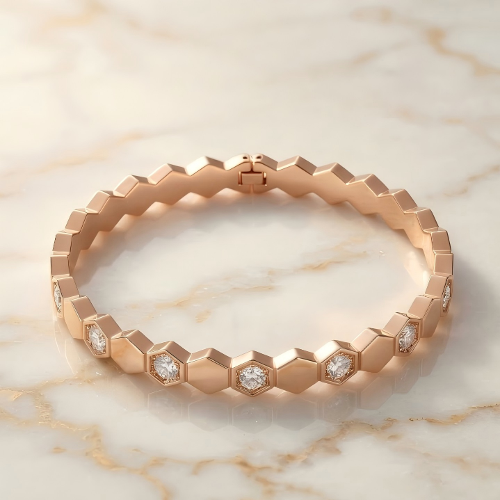 Rose Gold Hexagon Crystal Bangle