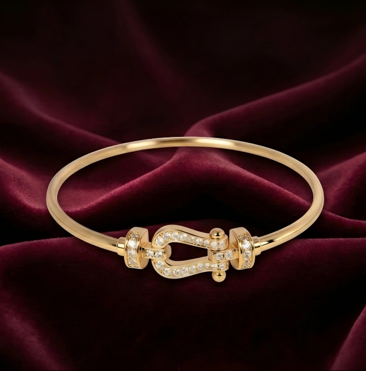 Golden Crystal-Studded Buckle Bangle