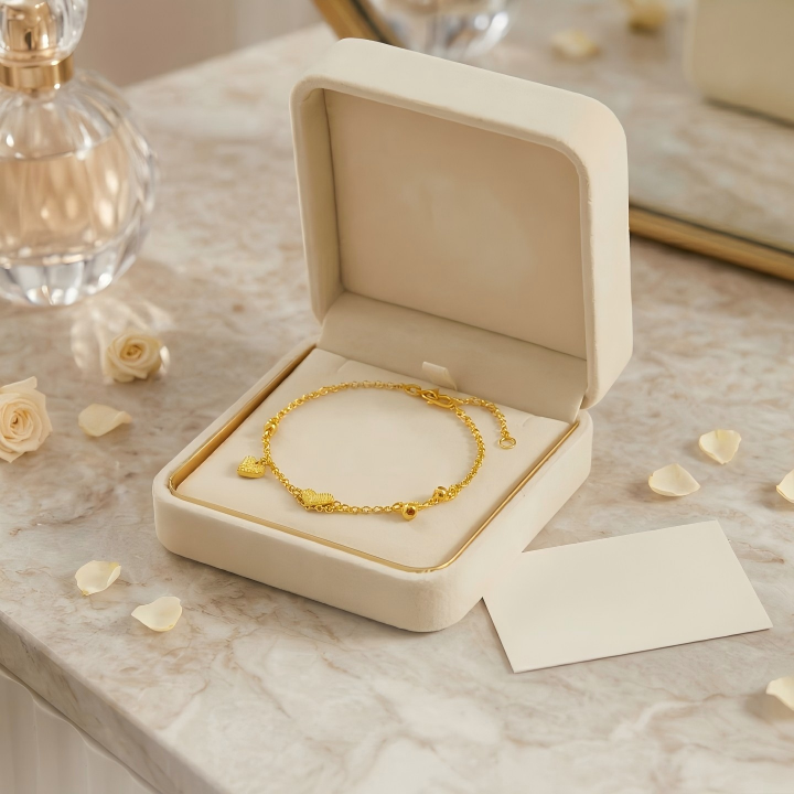 Gold-Plated Heart and Charm Bracelet