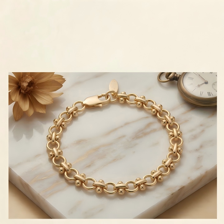 Gold-Plated Link Bracelet with Polished Ball Accents