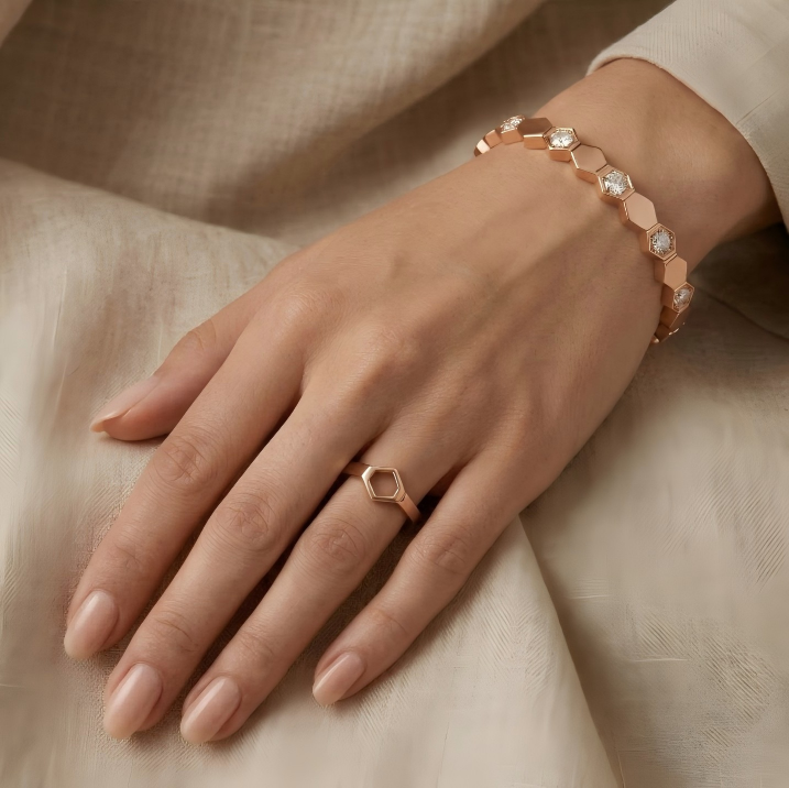 Rose Gold Hexagon Crystal Bangle